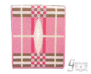 珍珠魚皮夾-粉紅格紋-
