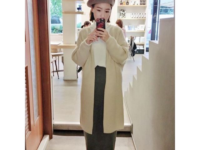 素色羅紋針織長版外套-網購韓服、日韓服飾、精品韓國衣服｜YamiYa