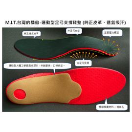 MIT 真皮 運動型 足弓鞋墊 (扁平足/低足弓適用)-