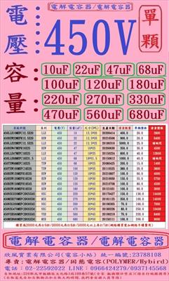 電壓:450V,容量:120uF-680uF,電解電容器/固態電容-單顆下標網址