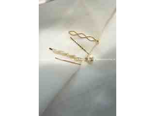 甜美無極限!!! 金屬的多造型小金夾mix扭結珍珠幾何髮夾 4入