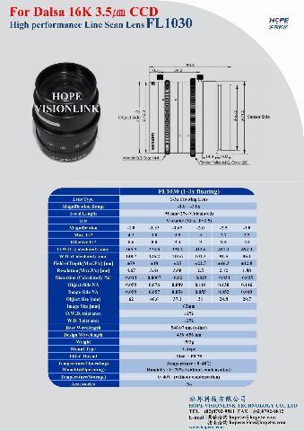 FL1030 (1~3X) Line Scan Zoom Lens 對應 Dalsa 16K 3.5um Camera-