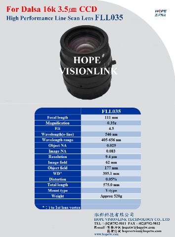 FLL035 (0.35X) Line Scan Lens 對應 Dalsa 16K 3.5um Camera (Low Magnification)-