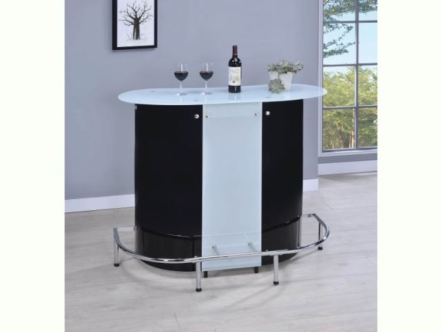 Contemporary Black And Chrome Bar Unit With Frosted Glass Top-