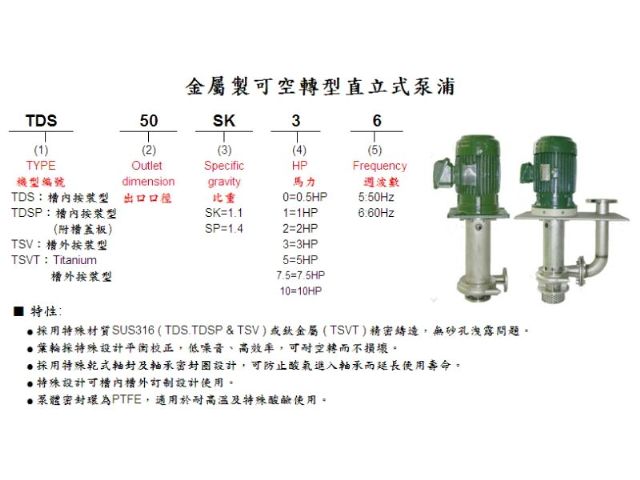 TDS/TDSP 金屬製可空轉型直立式泵浦-