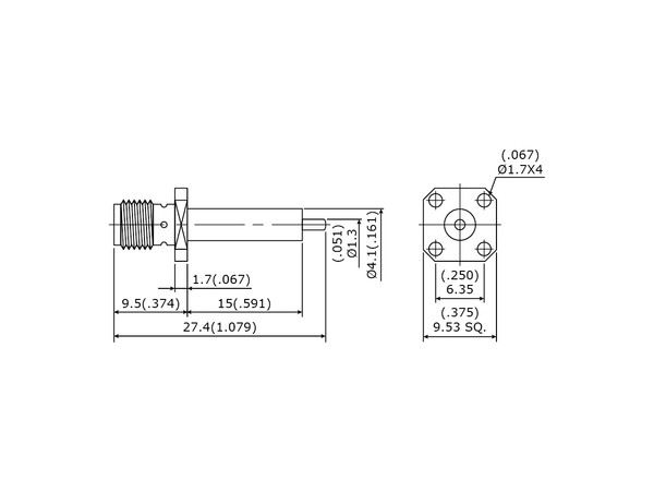 SMA 27G Square Flange Mount Jack Receptacle-