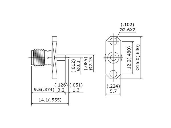 SMA 27G 2 Hole Flange Mount Jack Receptacle-