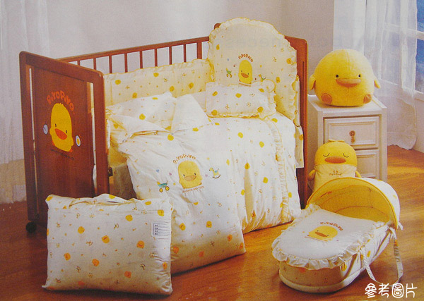 黃色小鴨日式櫸木嬰兒床/木床七件式寢具組