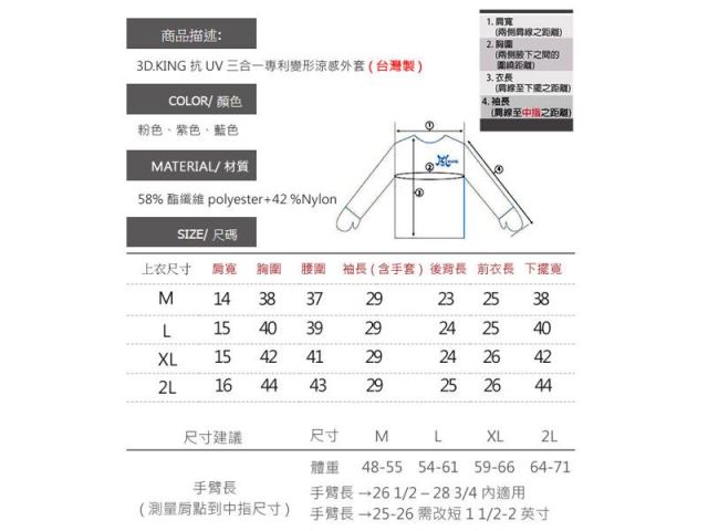 3D.KING 抗UV 三合一專利變形涼感外套 - 桃黑配色-