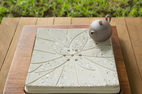 淨心石茶器 晶鑽系列 - 珍珠白（原木水盤） Jing Xin Shi Tea Set - Crystal Diamond Series - Pearl White (Wood Water Plate-