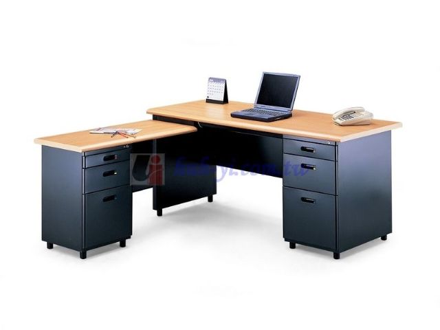 L型辦公桌(附三抽式側邊桌)