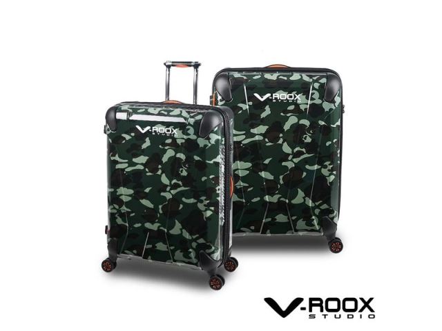 綠迷彩 原創設計可擴充雙層防爆拉鏈行李箱-