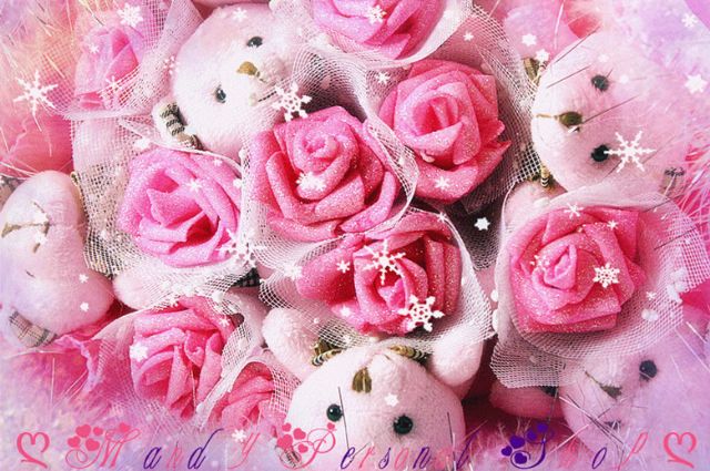 ღMandy Professional Servicesღ最新情人節商品、禮品、贈品–閃亮布質玫瑰花紗網蕾絲花束熊