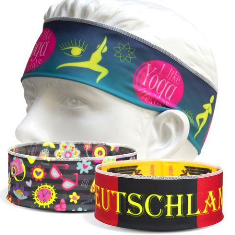 Narrow Sports Head Bands by sublimation of CMYK + Fluorescent Yellow and Magenta-