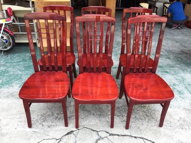 二手家具- 陀圓形紅木色餐桌+6張餐椅-【高價收購二手辦公家具】回收二手家具、二手家電-樂業家具行