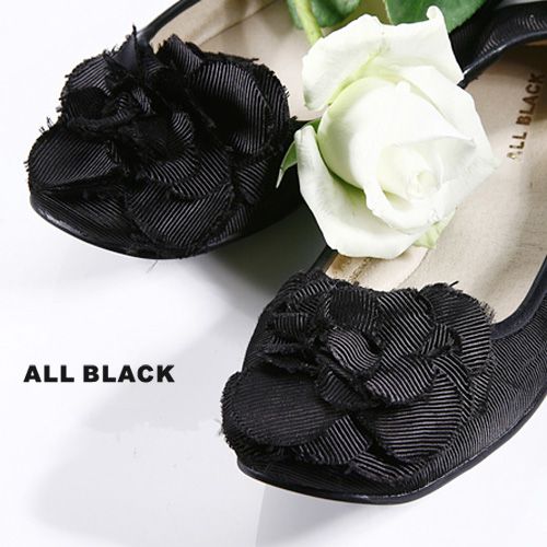 ALL BLACK 玫瑰花結芭蕾舞鞋-