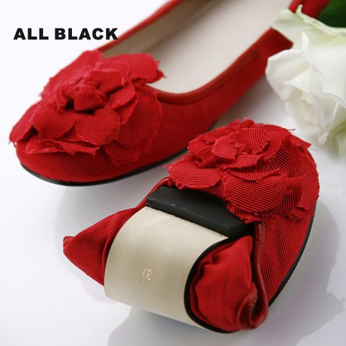 ALL BLACK 玫瑰花結芭蕾舞鞋-