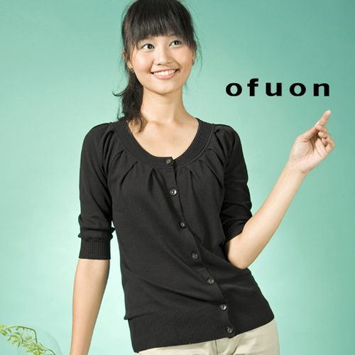 OFUON 魅力商品~ 簡單素雅* U領抓皺針織衫 *