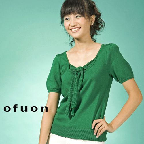 OFUON 魅力商品 ~V領綁結休閒針織衫