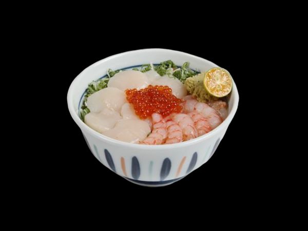 干貝甜蝦鮭魚卵丼-