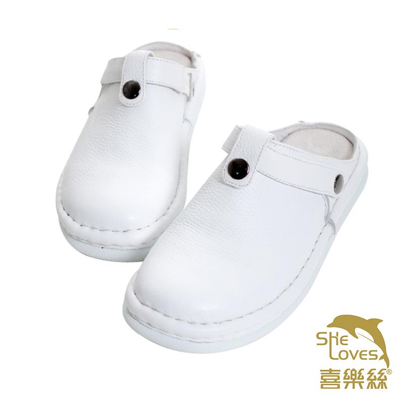 拖鞋式護士鞋-喜樂絲寬頭3D氣墊護師鞋-拇指外翻也適穿✦白✦2B099