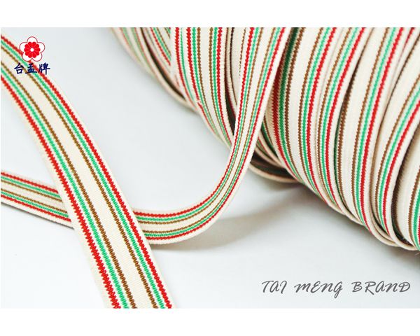 台孟牌 彩色 條紋 鬆緊帶 15mm 6碼(拼布材料、服裝輔料、包裝、久帶、彈性、彈力、服飾DIY、縫紉、伸縮、手工藝)-