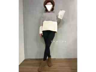 色塊拼接寬袖毛衣