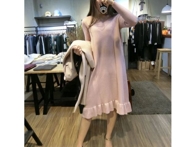 純色胸造型波浪擺洋裝-網購韓服、日韓服飾、精品韓國衣服｜YamiYa