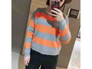 破壞感配色寬條毛衣