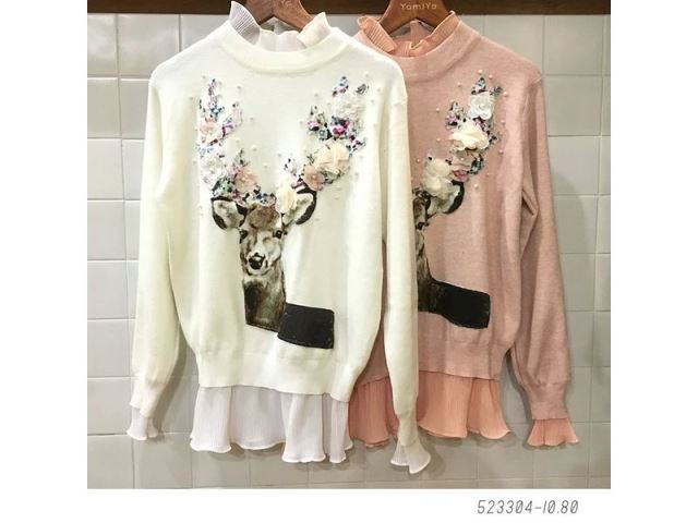 假兩件小鹿花朵上衣-網購韓服、日韓服飾、精品韓國衣服｜YamiYa
