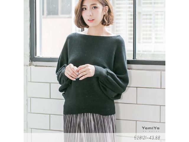 一字領泡泡袖針織毛衣-網購韓服、日韓服飾、精品韓國衣服｜YamiYa