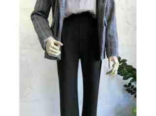 極簡風假雙釦打褶長褲