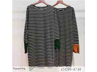 袖口拼接開叉條紋上衣