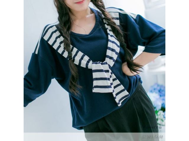 條紋披肩假兩件上衣-網購韓服、日韓服飾、精品韓國衣服｜YamiYa