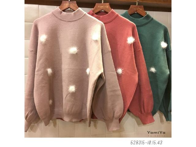 立體毛毛球針織上衣-網購韓服、日韓服飾、精品韓國衣服｜YamiYa