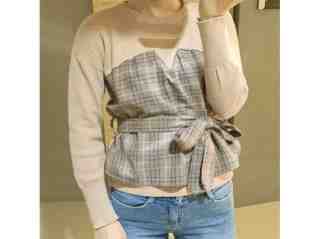 經典格紋假兩件上衣