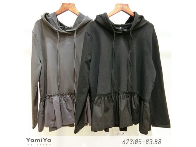 連帽下擺荷葉Ｔ袖-網購韓服、日韓服飾、精品韓國衣服｜YamiYa