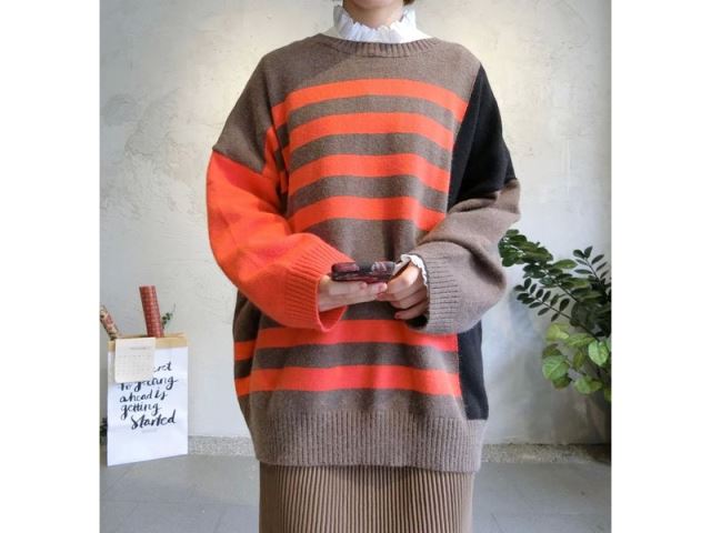 幾何寬條紋色塊毛衣-網購韓服、日韓服飾、精品韓國衣服｜YamiYa