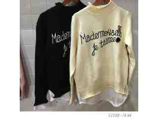 假兩件微立領英字上衣