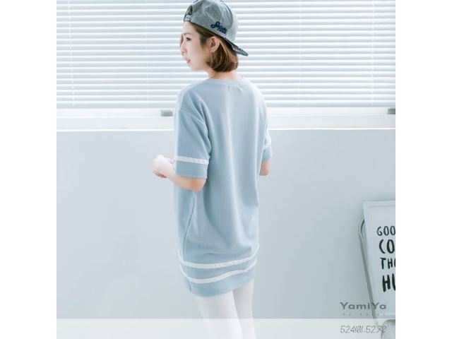 簡單線條配色長版上衣-網購韓服、日韓服飾、精品韓國衣服｜YamiYa