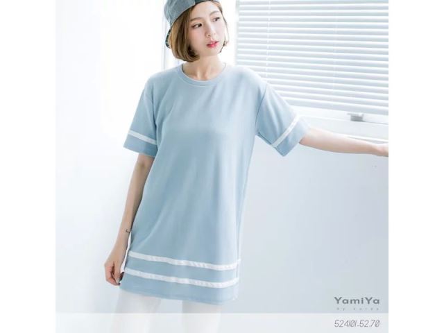 簡單線條配色長版上衣-網購韓服、日韓服飾、精品韓國衣服｜YamiYa