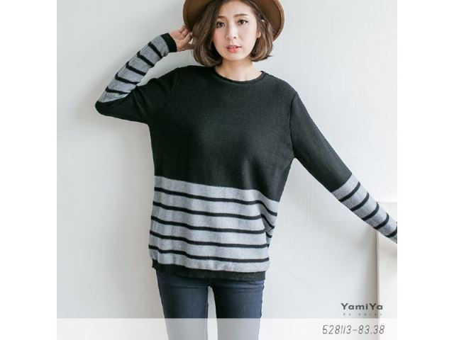 下橫條配色針織毛衣-網購韓服、日韓服飾、精品韓國衣服｜YamiYa
