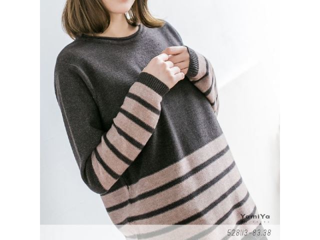 下橫條配色針織毛衣-網購韓服、日韓服飾、精品韓國衣服｜YamiYa
