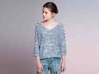 台灣設計 藍白條紋亞麻舒適T恤