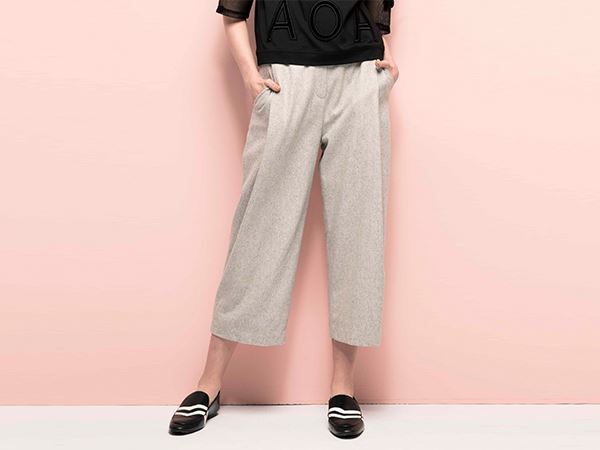 台灣設計 羊毛褲暖洋洋灰色寬褲-