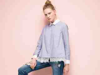 台灣設計 蕾絲下擺純棉條紋襯衫